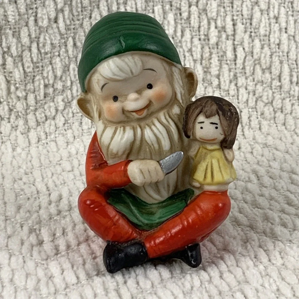 Homco Christmas Figurine 5205 Vintage AKA Murder Elf with Knife Killer Doll Girl